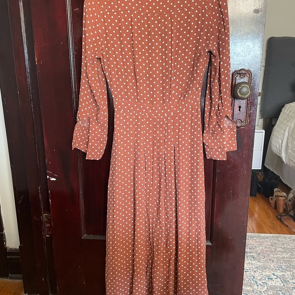 Topshop brown polka dot button down dress with leg slits - Picture 3 of 4